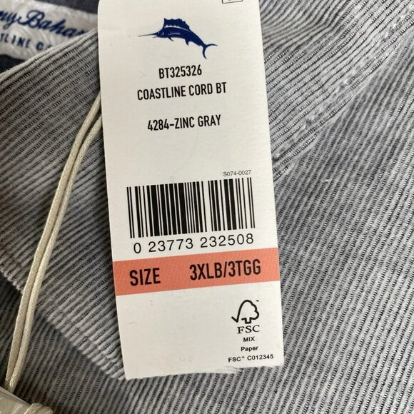 Tommy Bahama Coastline Cord Long Sleeve Shirt Men's Big & Tall 3XB Zinc Gray - Picture 6 of 11